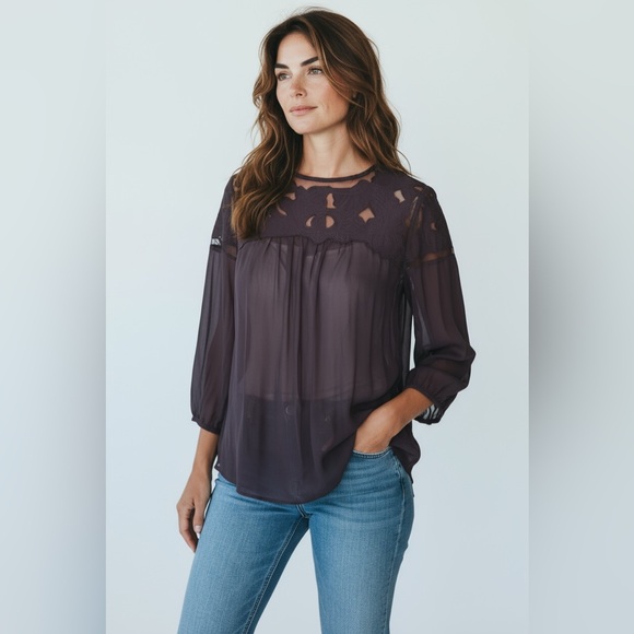 Anthropologie Tops - Anthropologie black sheer blouse